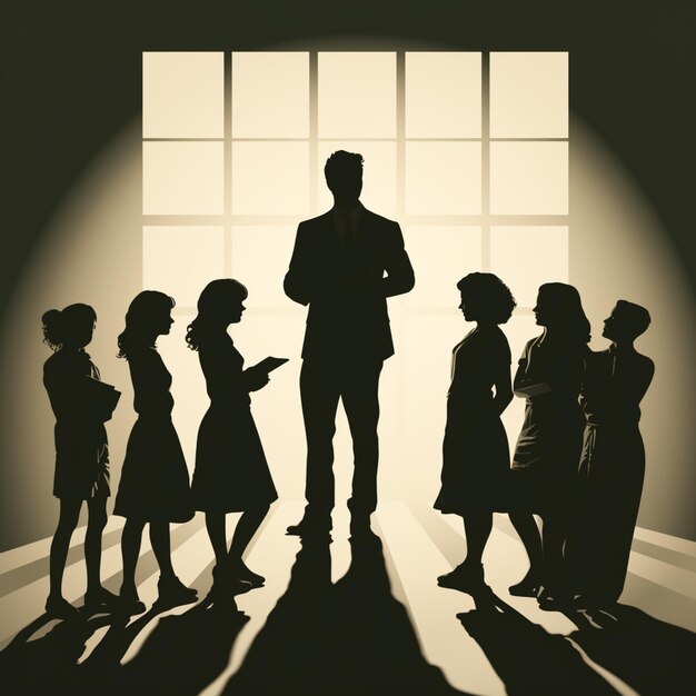 Foto silueta de un hombre de pie frente a un grupo de personas generativa ai