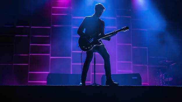 Silueta de un hombre tocando la guitarra en el escenario