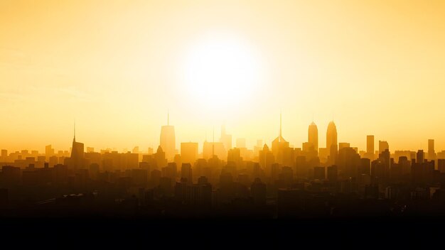 La silueta del horizonte de la ciudad contra un fondo de smog denso