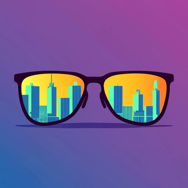 La silueta del horizonte de la ciudad reflejada en las gafas de sol Ilustración vectorial AI_Generated