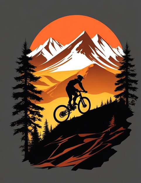 silueta, ilustración, de, hombre, ciclismo de montaña