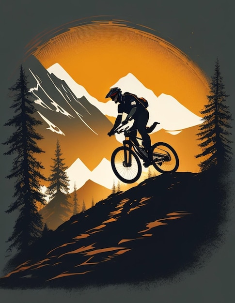 silueta, ilustración, de, hombre, ciclismo de montaña