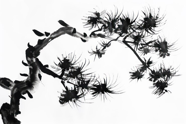 Foto silueta ilustrada de arte minimalista japonés de árbol de pino