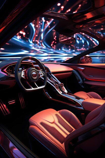 La silueta interior del coche futurista de color Neo brilla