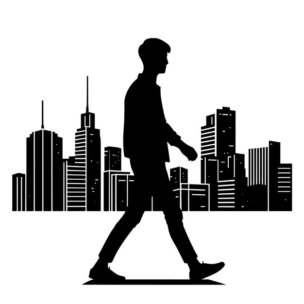 Silueta de un joven caminando por la ciudad Ilustración vectorial Pictograma icono de joven