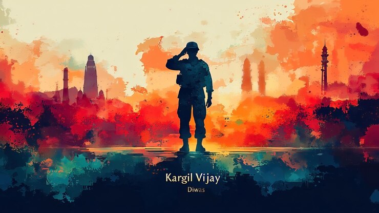 Foto la silueta de kargil vijay diwas de saludar al soldado concepto indio en el fondo de color