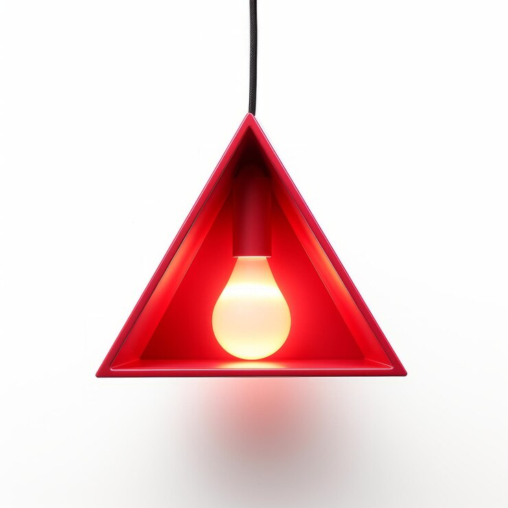 Foto silueta de luz triangular roja con bombilla suspendida