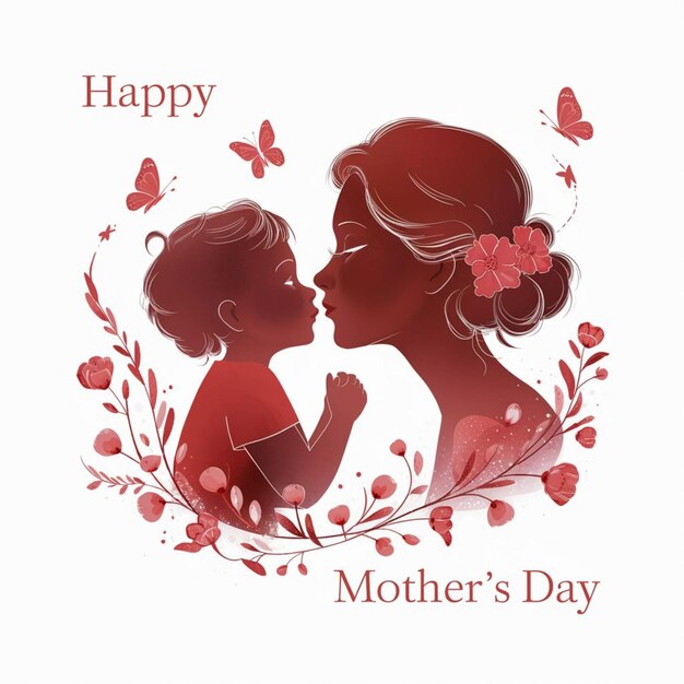 una silueta de madre e hijo con un fondo floral