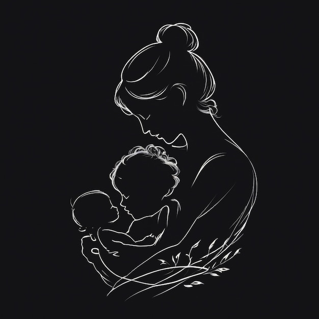 Foto una silueta de una madre y un niño con un fondo negro