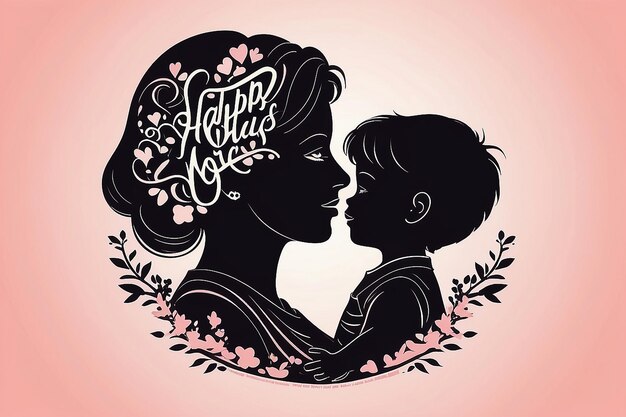 Silueta de una madre y su hijo con el texto 12 de mayo para la celebración del Feliz Día de las Madres