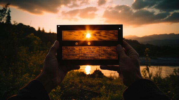 Foto silueta de manos sosteniendo una pizarra de película