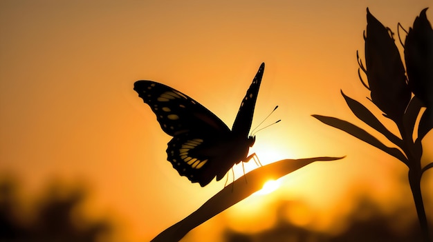 la silueta de una mariposa contra el sol poniente