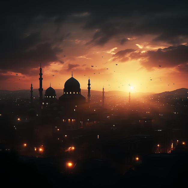 Silueta de la mezquita al atardecer Imágenes de fondo del Ramadán