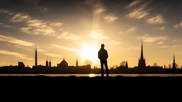 silueta de la mezquita contra el atardecer