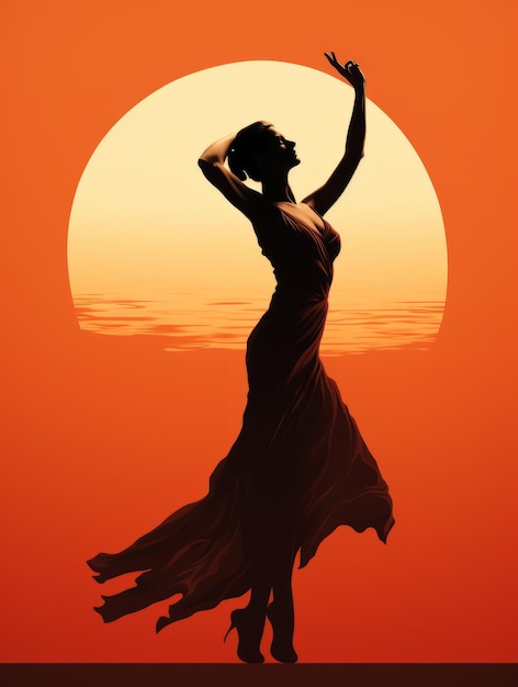 Foto silueta de una mujer bailando al atardecer