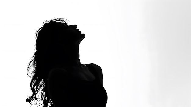 una silueta de una mujer con cabello largo y un fondo blanco