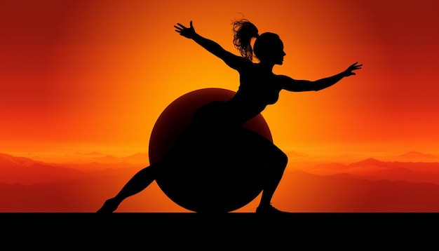 una silueta de una mujer haciendo una postura de yoga en una pelota