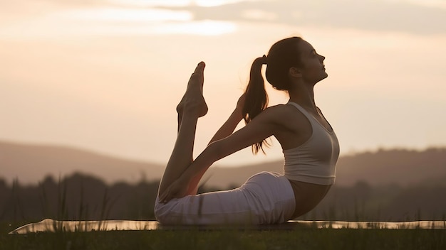 La silueta de una mujer joven está practicando yoga