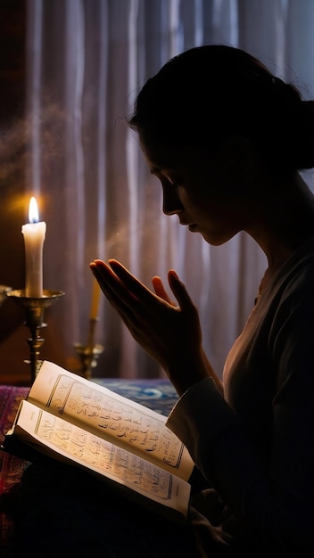 Silueta de una mujer leyendo el Corán