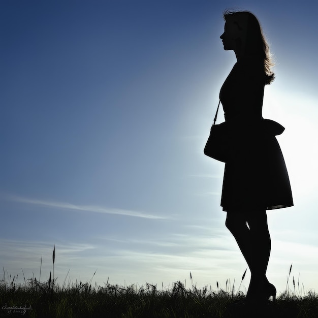 Foto silueta de una mujer en un vestido negro con una mochila silueta de un mujer en un traje negro w