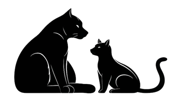 Silueta negra de dos gatos sobre fondo blanco.