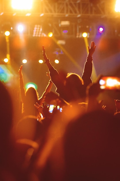 Foto silueta negra de niña en concierto de rock