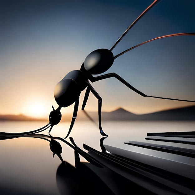 silueta negra sólida monocromática de la hormiga con sólido negro transparente