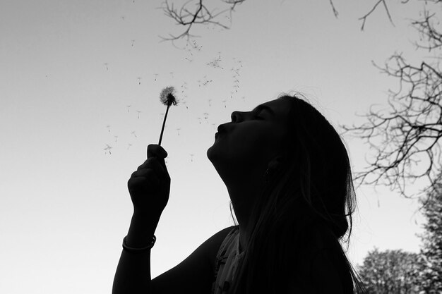 Silueta de una niña con una flor de diente de león