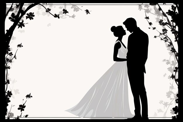 Foto una silueta de una novia y un novio frente a un árbol