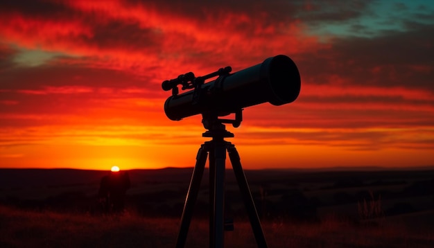 Silueta observando la Vía Láctea a través de un telescopio de mano generado por IA