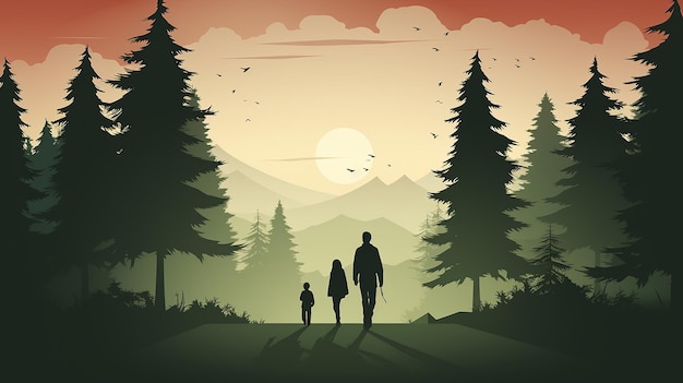 Silueta de padre e hijo caminando juntos con texto feliz día del padre ilustración vectorial