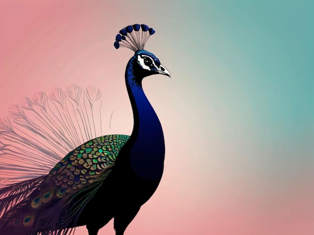 silueta de pájaro pavo real en forma de corazón sobre un fondo pastel amor