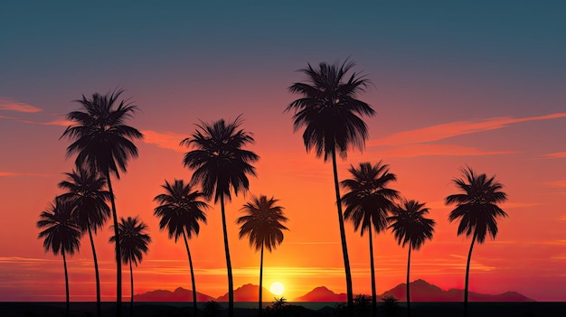Silueta de palmera asiática durante la puesta de sol