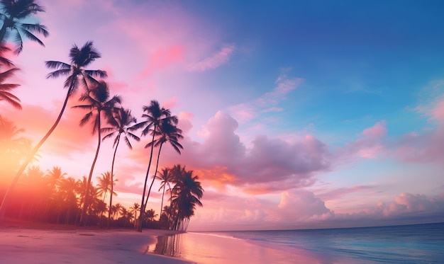 Silueta de palmeras de coco en la playa al atardecer