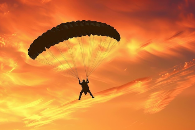 Silueta de un paracaidista en la tierra con estilo Una actividad de aventura y ocio de planeo divertido