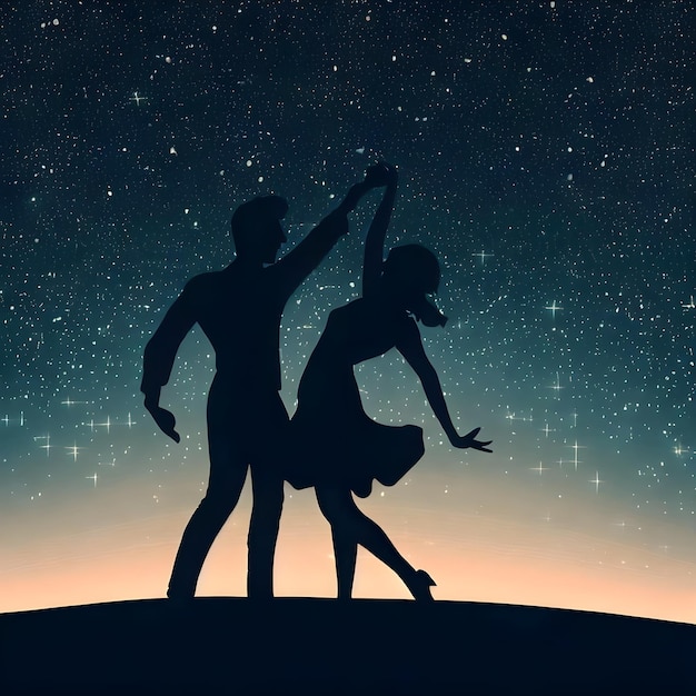 Foto silueta de una pareja bailando en una noche estrellada