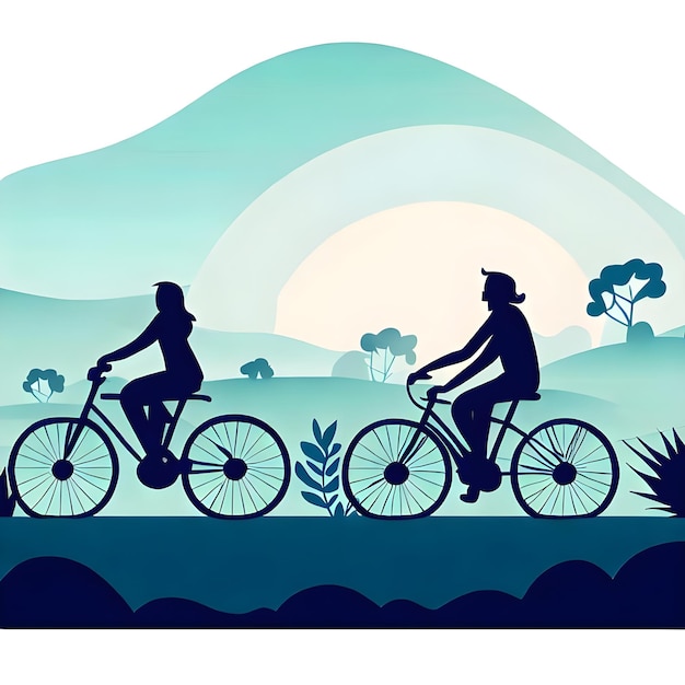 Silueta de una pareja en bicicleta juntos