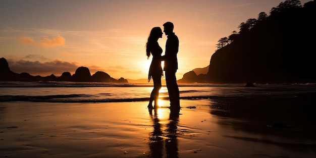 Silueta de una pareja en la playa