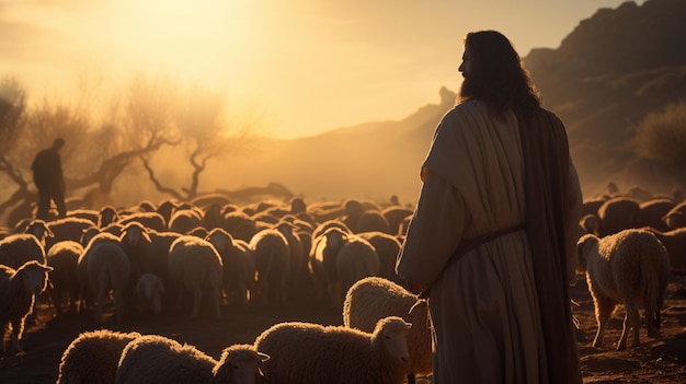 Silueta de pastor y oveja AI generativa