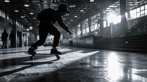 Foto silueta de un patinador en la calle