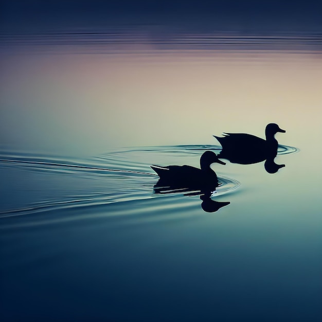 Silueta de patos en el agua.