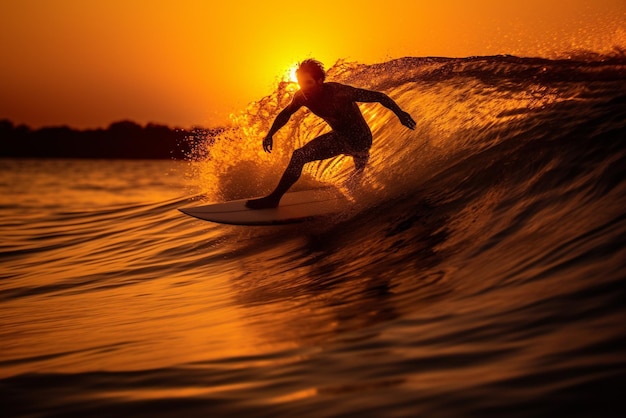 silueta de una persona navegando al atardecer IA generativa