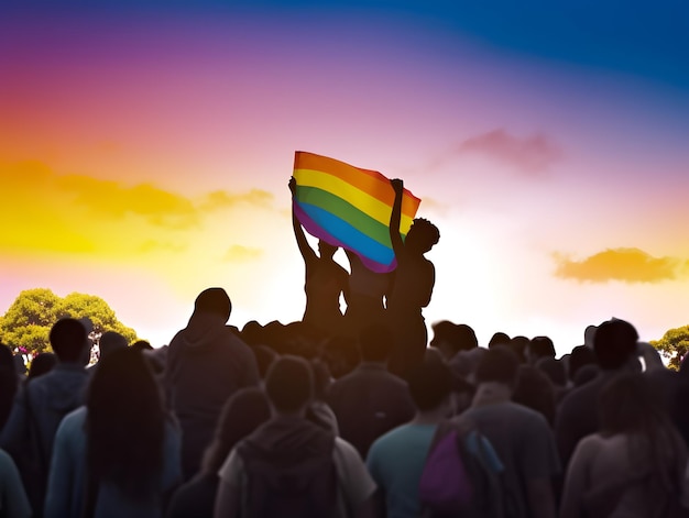 Silueta de personas del desfile del orgullo Orgullo LGBTQ generado por IA