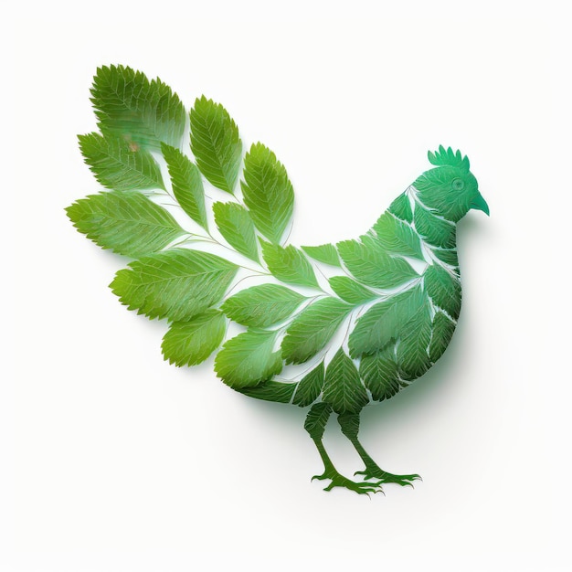 Silueta de pollo ecológica verde de las hojas Hermosa ilustración colorida Estilo vectorial IA generativa