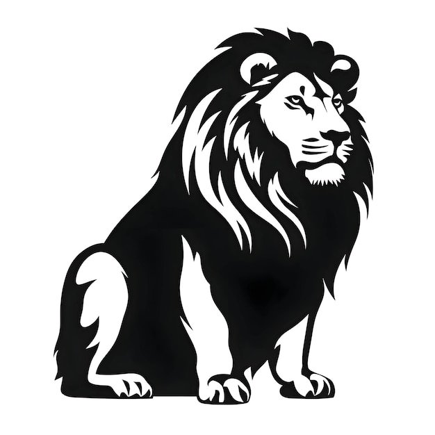 Foto silueta preta de um leão em fundo branco
