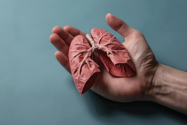 La silueta de los pulmones en la palma de la mano de un hombre Tratamiento de enfermedades pulmonares