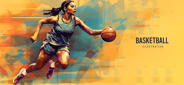 Foto silueta realista de una mujer jugadora de baloncesto en acción aislada en el fondo del espacio de copia ilustración generativa de ai