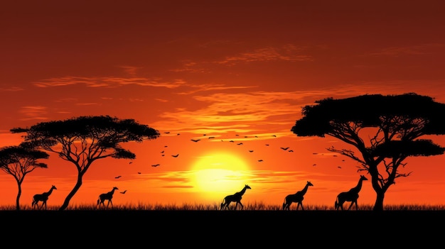 Silueta Safari de animales en la puesta de sol