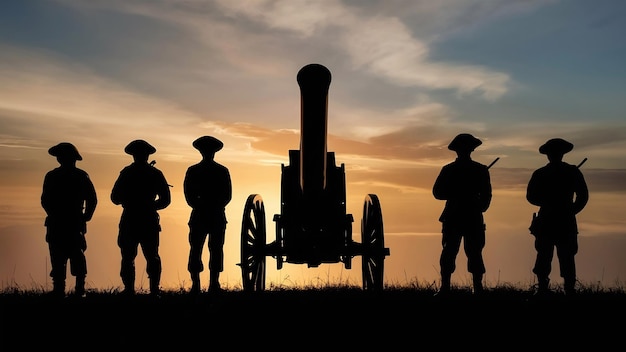 Foto silueta y sobre el amanecer fondo cañón soldados equipo en tailandia