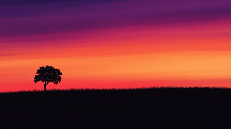 La silueta solitaria de un árbol contra el vibrante cielo del atardecer